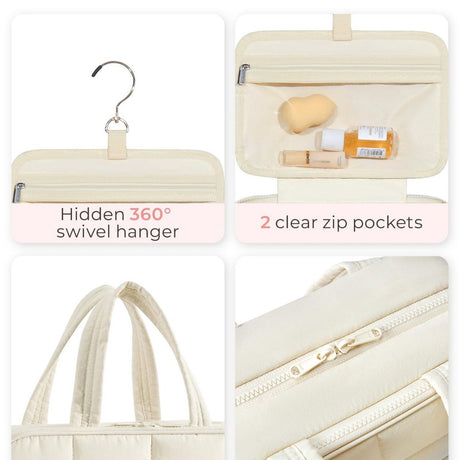Toiletry Bag Hanging Travel Makeup Organizer Cosmetic Bag Makeup Bag for Full Sized Toiletries, Large beige