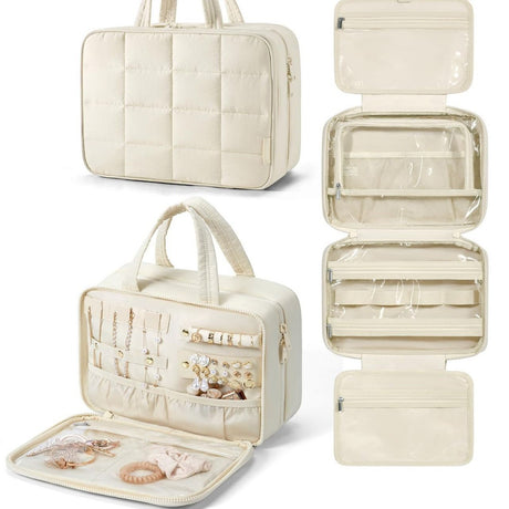 Toiletry Bag Hanging Travel Makeup Organizer Cosmetic Bag Makeup Bag for Full Sized Toiletries, Large beige