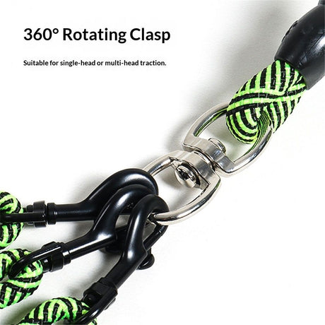 3 Dog Leash No Tangle, Heavy Duty Splitter Coupler, Reflective Strong Triple Multi Way Lead Split, Soft Padded Handle, for Walking Three Medium Large Dogs That Pull - Green