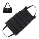 Tool Roll Up Pouch - Canvas Multi-Purpose Wrench Roll Up Bag, Organizer with 5 Zipper Tool Pockets, Hanging Carrier (black)