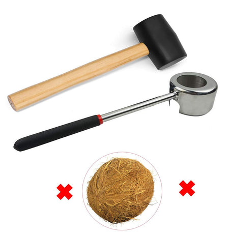 Coconut Opener Set for Young & Mature Coconuts by  |Coconut Tools for Meat Removal with Hammer & Stainless Steel Knife