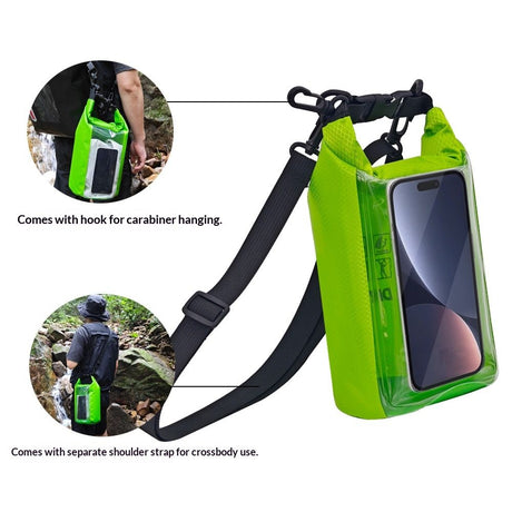 Waterproof Dry Bag, 2L - Roll Top Waterproof Pool Bag，Dry Bags for Kayaking Waterproof-/Phone Pouch,Large Waterproof Phone Pouch,（Green ）