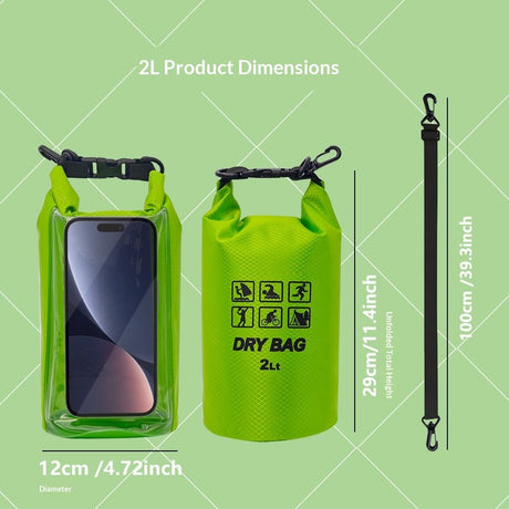 Waterproof Dry Bag, 2L - Roll Top Waterproof Pool Bag，Dry Bags for Kayaking Waterproof-/Phone Pouch,Large Waterproof Phone Pouch,（Green ）