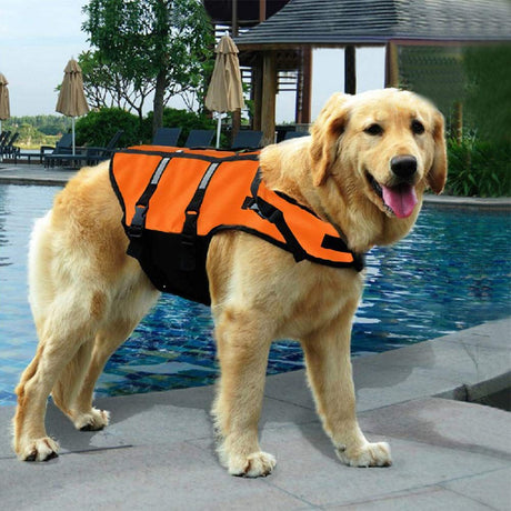 Dog Doggy Life Jacket Life Vest Saver Preserver Reflective Oxford cloth  Quick Release Adjustable Bandana(orange S)
