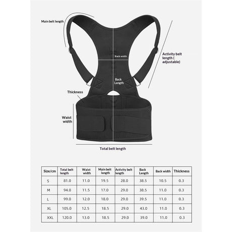 Magnetic therapy posture support back bracket adjustable posture corrector bracket shoulder back support strap - relieves neck, back, and spine pain (L)