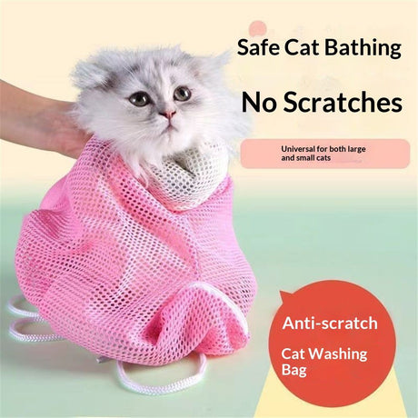 2pcs Cat Bathing Bag Anti-Bite and Anti-Scratch Cat Grooming Bag for Bathing, Nail Trimming, Medicine Taking,Adjustable Multifunctional Breathable Restraint Shower Bag(Pink)