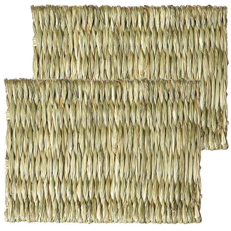 2pcs Woven Grass Mat - All Natural Chewable Grass Mat for Small Pets  Pig Foot Mat Rabbit Grass Nest Pet Supplies（small size）