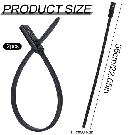 2pcs Zip Tie Lock, 22.05in Adjustable Small Cable Lock with Combination 3 Digit Recodable Combination Multi-Purpose for Bikes Motorcycle Helmet  (Black)
