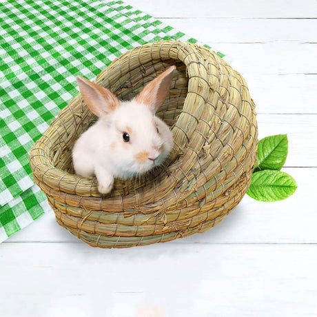 Rabbit grass bed, rabbit woven hay bed, natural handmade grass house for small pets, suitable for Totoro, guinea pigs, hedgehogs, rats（mini version）