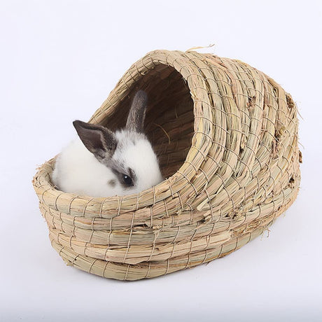 Rabbit grass bed, rabbit woven hay bed, natural handmade grass house for small pets, suitable for Totoro, guinea pigs, hedgehogs, rats（mini version）
