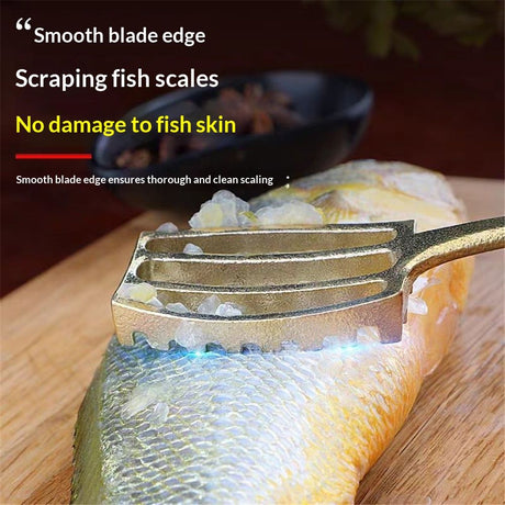 Fish Scaler Brush with Brass Serrated Sawtooth and Ergonomic Wooden Handle - Easily Remove Fish Scales Without Fuss Or Mess