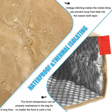 Waxed Canvas Lunch Bag – Reusable Insulated Paper Bag-Style Lunchbox for Adults – Leakproof & Durable Sack Lunch Box for Work, Picnic & Travel