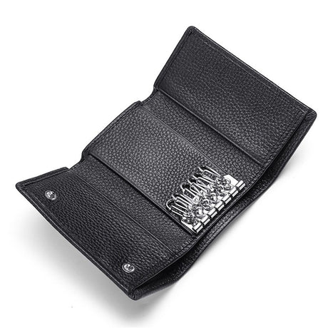 Cowhide Key Holder - Car Key Loop Wallet Slim Keychain Pouch - Practical Key Organizer for Men & Women (black)