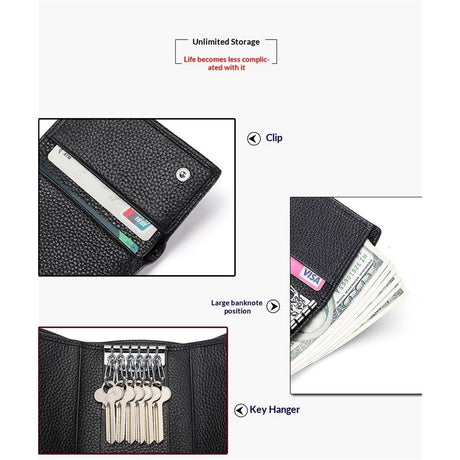 Cowhide Key Holder - Car Key Loop Wallet Slim Keychain Pouch - Practical Key Organizer for Men & Women (black)