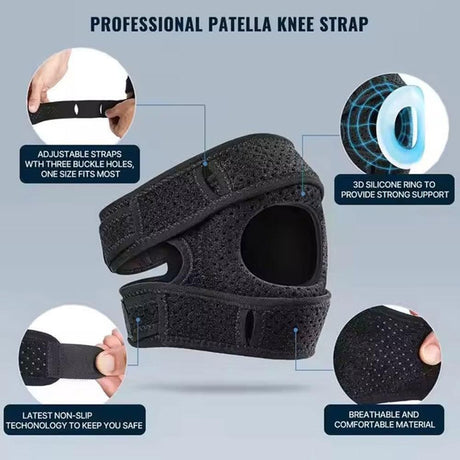 Knee Brace,With Padding,2 PCS Knee Brace for Women Men ,Pain Relief Adjustable Patellar Tendon Support Sleeves Brace Knee Joint Strap for Hiking,Tennis,Running,Football,Injury Recover(Black,S/M)