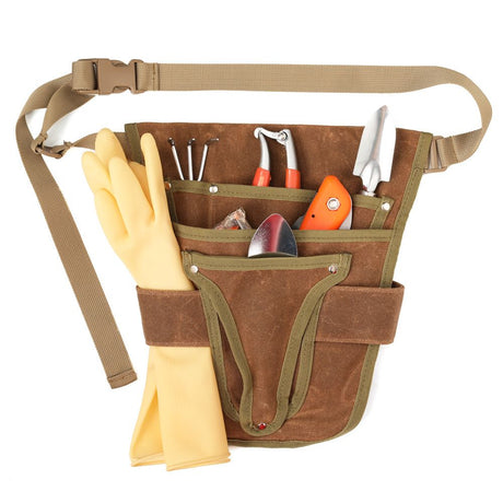 Garden Tool Belt, Brown, Multi-Pocket, Adjustable, Canvas, 28.5cm x 30cm, for Women Men Gardeners Florist