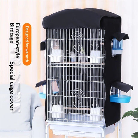 Bird Cage Cover for Night - Black Birdcage Cover with 4 Access Windows -Insulated Birdcage Cover with Dust Protection- Fits Parakeet, Cockatiel & Medium Cages
