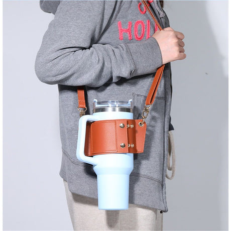 2 pack Water Bottle Holder with Strap 40oz, Simple Modern 40oz Tumbler, Vegan Leather Waterbottle Bag Holder, Shoulder Strap with Keyring, brown（Only cup sleeves）