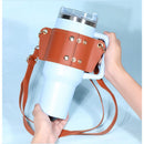 2 pack Water Bottle Holder with Strap 40oz, Simple Modern 40oz Tumbler, Vegan Leather Waterbottle Bag Holder, Shoulder Strap with Keyring, brown（Only cup sleeves）