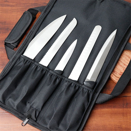 5 Pocket Chef Knife Case Roll Bag Bi-Fold (Black) Lightweight - Durable double-layer Oxford fabric – Perfect for the Busy Traveling Chef