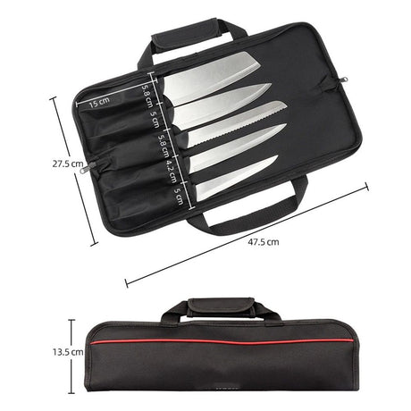 5 Pocket Chef Knife Case Roll Bag Bi-Fold (Black) Lightweight - Durable double-layer Oxford fabric – Perfect for the Busy Traveling Chef