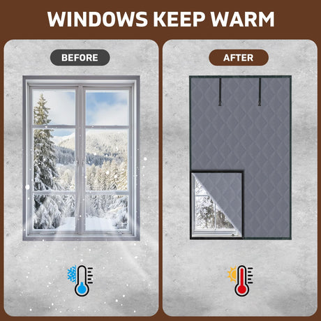 3 Layer 30*56 Inches Winter Insulated Window Curtain-Oxford Thermal Insulated Window Blanket with Fastener-Gray Window Insulation Kit for Winter Keeping Warm
