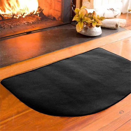 Fireproof Fireplace Mat & Hearth Rug 19.7*39.4Inch Half Round Hearth Stove Rug Protects Floors, Decks and Patios from Sparks Embers, Black