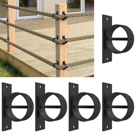4 Packs 2inch Black Rope Support Holder with Cross Screw Securing Rope Drop Ring Brackets Stainless Steel Decorative for Hemp Rope Fencing Stair Deck Railing Ceiling Hook