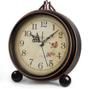 Vintage Analog Alarm Clock, 5 inch Small Silent Desk Clock with Night Light, Battery Operated for Table, Bedroom, Bedside, Living Room, Gift Clock (Flower)