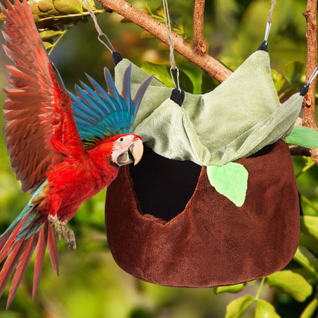 Two Layers Bird Parrot Bed Nest Snuggle Hammock for Parakeet Lovebird Cockatoos,Warm Sugar Glider Ferret Bed Plush Hideout House for Guinea Pig Hamster (Brown M)