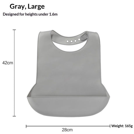 Adjustable Silicone Adult Bib, Washable Bib for Men & Women, Waterproof bib for Elderly with Crumb Catcher（Gray）
