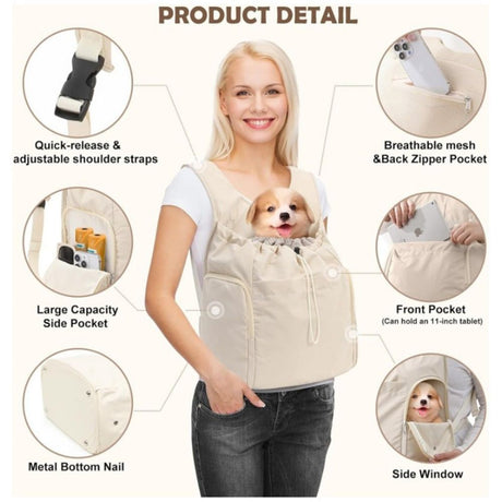 Dog Front Carrier Backpack, Adjustable Pet Dog Carrier Backpack Ventilated Mesh Dog Travel Backpack with Zippered Side Windows for Hiking Traveling for Small Medium Cats Dogs