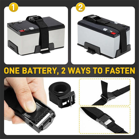 Small Battery Tray Fit 12V-6V /  7AH 8AH 9AH 12AH 15AH Batteries and More, Adjustable Hold-Down Strap Battery Mount Compatible with Boats, Kayaks, Motorcycles, ATVs, Generators, Jetskis
