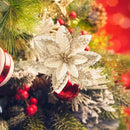 15 Pcs Flowers for Christmas Tree, Silvery Glitter Artificial Flowers Decorations for Xmas Tree Ornaments and Wreath