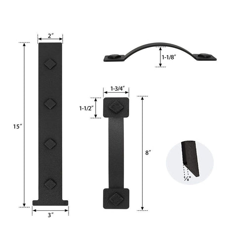 Garage Door Magnetic Decorative Hardware, 6 Pieces Rectangle Garage Door Magnets Accents Curb Appeal Faux Hinges and Handles Garage Door Decor Hardware Kit, Black(4 Hinges+2 Handles)