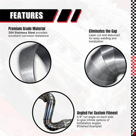 304 Stainless Steel Pie Cuts, 3'' Exhaust Pipe with Laser Cut 5 Pcs（polishing） Unwelded, Laser-Cut & Polished for High-Flow Performance 5pcs