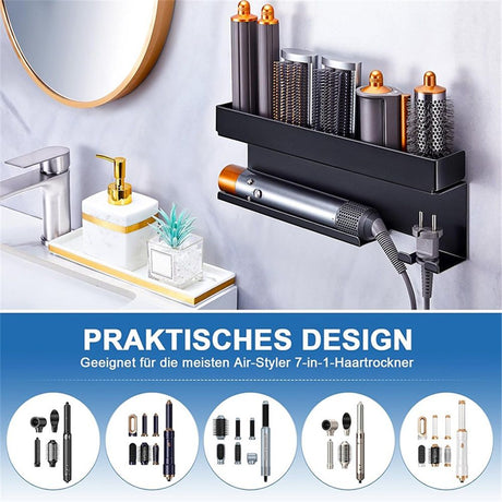 7 in 1 Storage Hair Dryer Holder for Curling Iron Accessories, Hair Tool Organizer Wall Mount, Curling Iron Holder Organizer, Bathroom Hair Straightener Holder Stand for Styler Attachments Organizer, Black