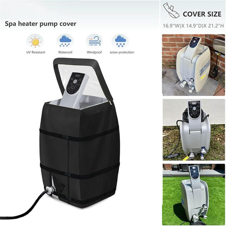 Hot Tub Spa Heater Pump Cover with Transparent PVC Top Window and Zipper Opening,Heavy Duty Waterproof Dustproof Hot Tub Insulated Pump Cover for Multiple Brands (Black)