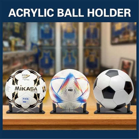 Ball Display Stand with Anti-Slip Mat, 1.3inch Pegs Acrylic Sleek Holder for Different Size Basketball, Soccer Ball, Football, Sturdy Memorabilia Display Case-Black (4 Packs)