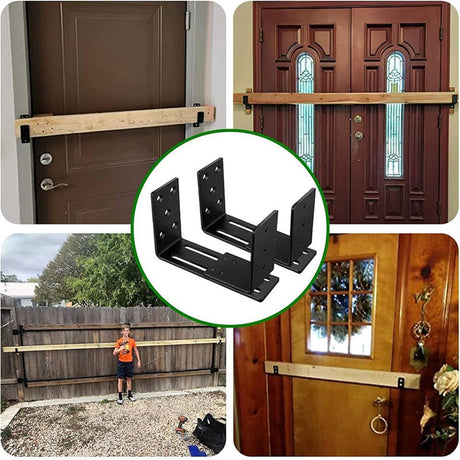 Adjustable Barricade Brackets (2pcs) - Drop Open Bar Holder for Security Door Reinforcement Steel U Bracket for Outswing and Inswing Doors or Gates