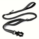 Dog Leash Heavy Duty, Shock Absorbing Bungee Lead with 2 Padded Handle, Metal Carabiner Clip, Car Seatbelt, Strong No Pull Leash for Medium Large Dogs, Black