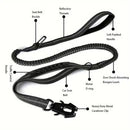 Dog Leash Heavy Duty, Shock Absorbing Bungee Lead with 2 Padded Handle, Metal Carabiner Clip, Car Seatbelt, Strong No Pull Leash for Medium Large Dogs, Black