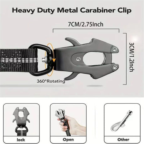 Dog Leash Heavy Duty, Shock Absorbing Bungee Lead with 2 Padded Handle, Metal Carabiner Clip, Car Seatbelt, Strong No Pull Leash for Medium Large Dogs, Black