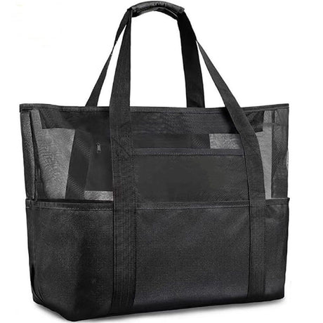 Black-color Mesh Beach Bag Family - Large Tote Bag for Cruise Pool Toys Beach Vacation Essentials（60*17*34cm）