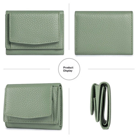 Small Leather Wallet for Women with Coin Pouch Compact Trifold Mini Pocket Wallet with Cash Slot and Card Holders Great for Daily or Travel (Green)