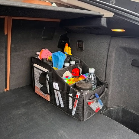 Car Seat Organizer Backseat Car Organizer with 4 Compartments, 4 Cup Holders and 7 Mesh Pockets for Front and Rear Seat, Black