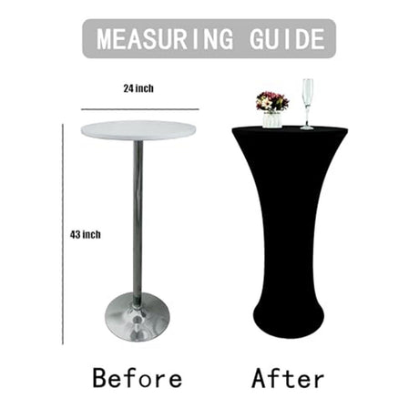 24x43 Inch Black Cocktail Table Cloth Fitted Round Bar Table Stretch Highboy Cocktail Table Covers for Banquet Outdoor Party Wedding Bar Round Bottom Black