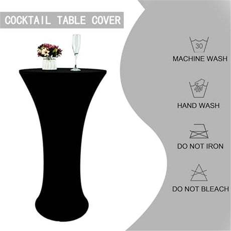 24x43 Inch Black Cocktail Table Cloth Fitted Round Bar Table Stretch Highboy Cocktail Table Covers for Banquet Outdoor Party Wedding Bar Round Bottom Black