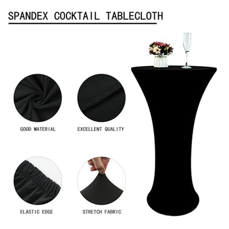 24x43 Inch Black Cocktail Table Cloth Fitted Round Bar Table Stretch Highboy Cocktail Table Covers for Banquet Outdoor Party Wedding Bar Round Bottom Black
