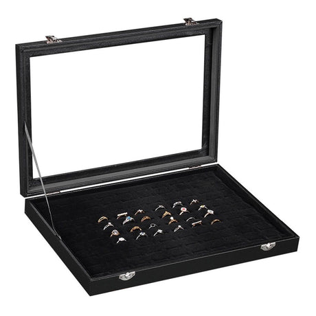 100 Slot Ring Holder Display Case - Black Jewelry Organizer with Transparent Lid, Ring Organizer For Jewelry Rings (oniy box)